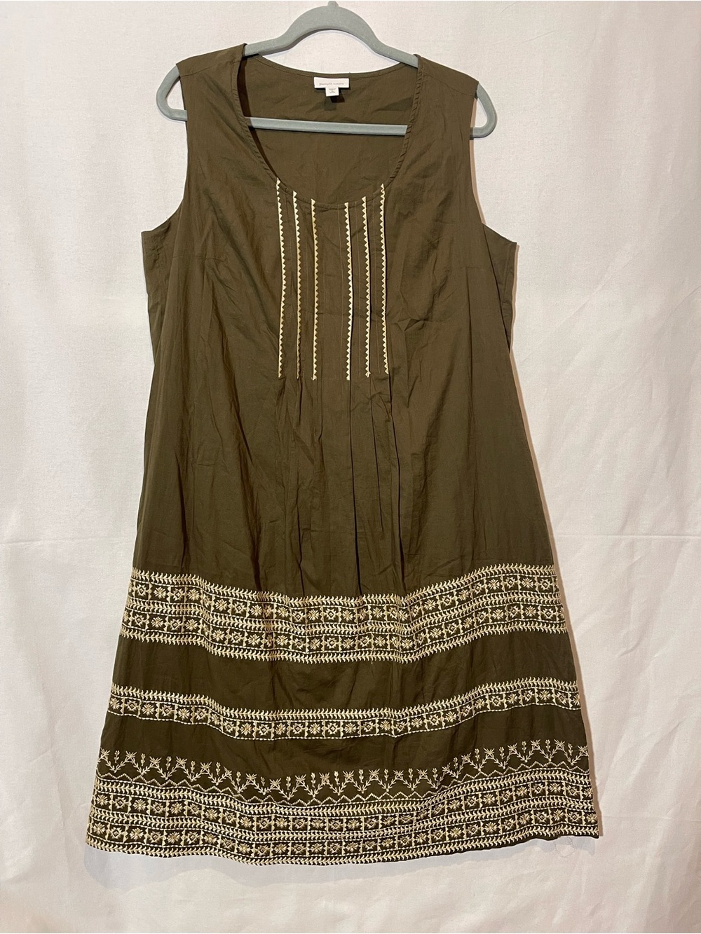 J. Jill Pure Jill Olive Green Embroidered Cotton Midi Dress
